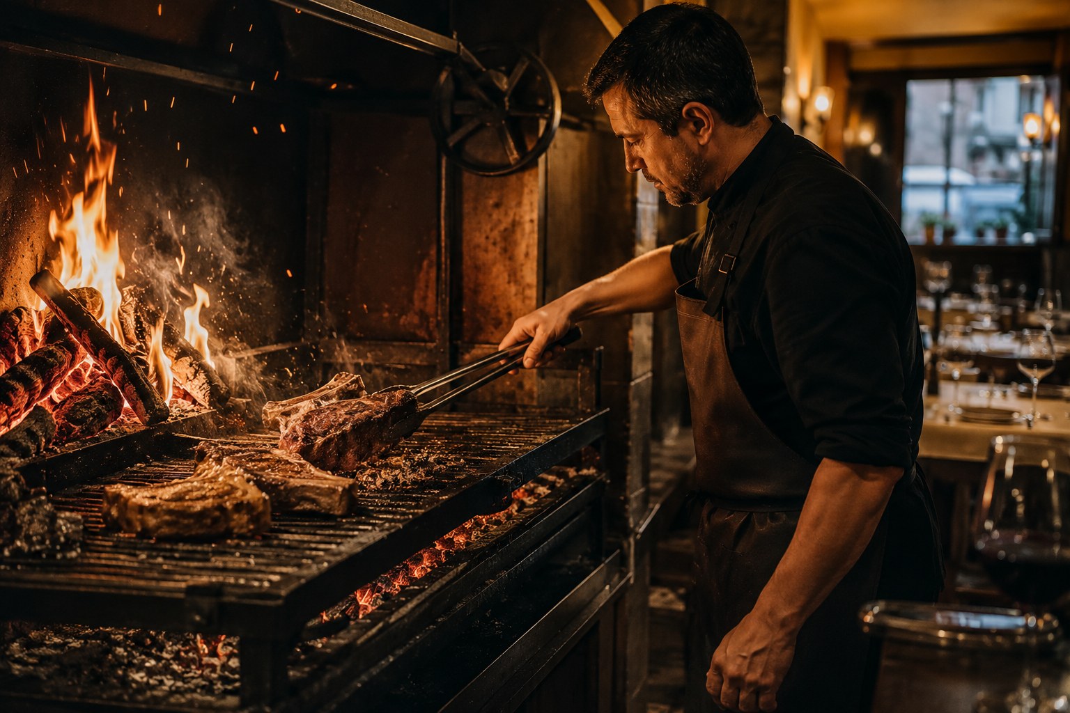 Asador trabajando la parrilla